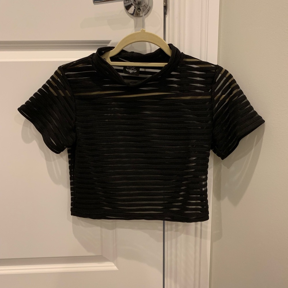 Black striped sheer crop top